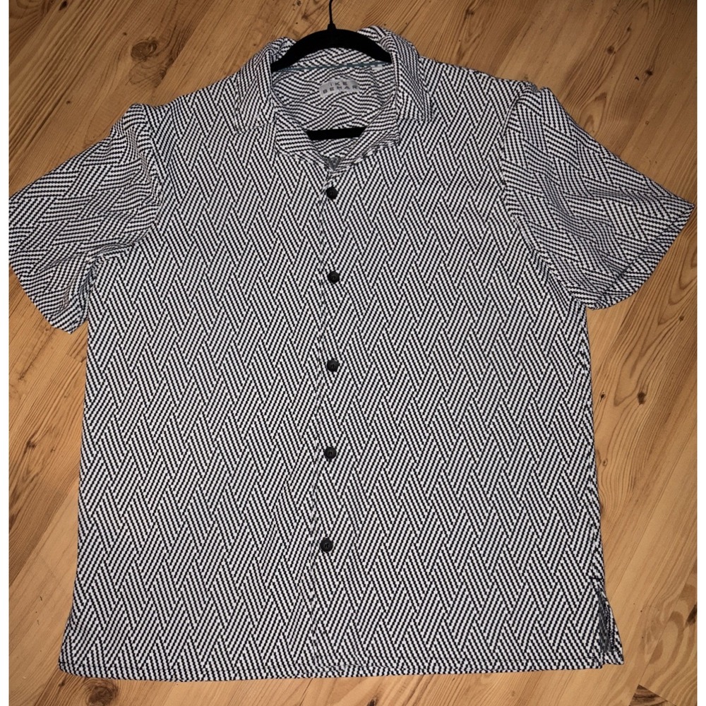 Ike Behar Men's M Geometric Short Sleeve Button-Up Shirt Chevron Knit Hipster